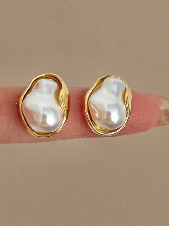 1 Pair Asymmetrical Faux Pearl Elegant & Unique Everyday Fashion  Earrings