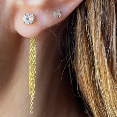 1Piece 925 Sterling Silver Long Tassel Chain Earring ( one piece )