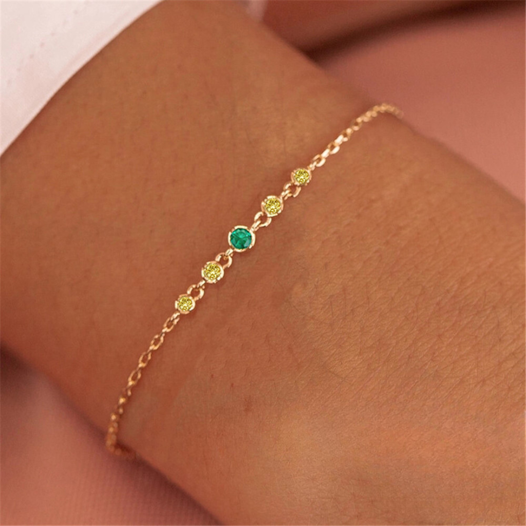 925 Sterling Silver Green Zircon Charm Bracelet