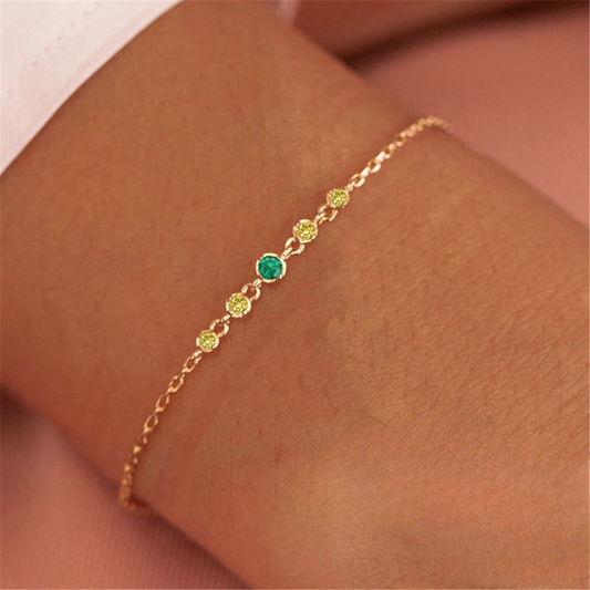 925 Sterling Silver Green Zircon Charm Bracelet