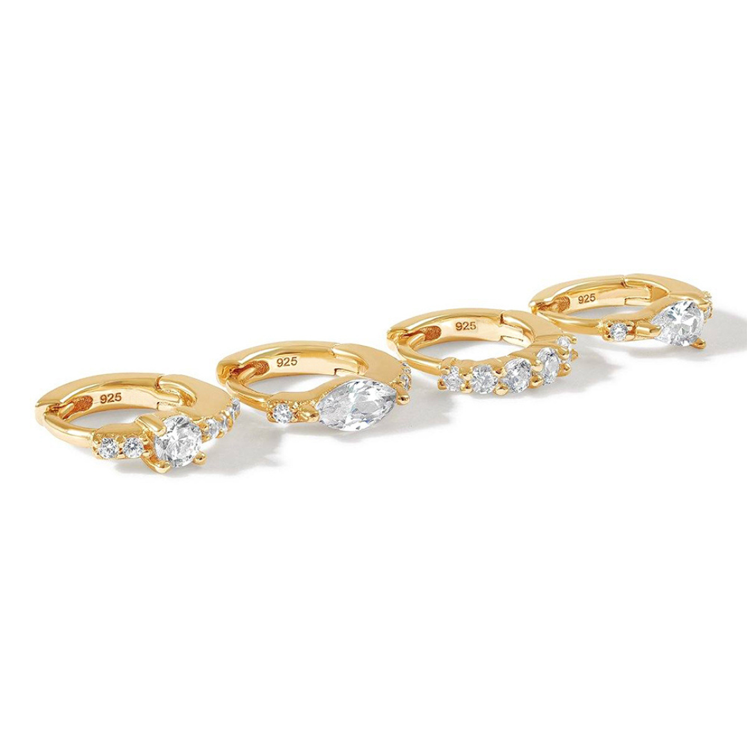 925 Sterling Silver CZ Zircon Huggie Earrings ( one piece )