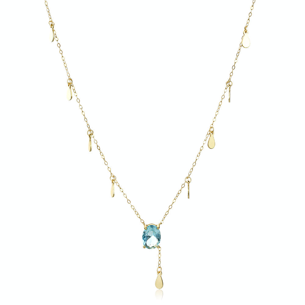 925 Sterling Silver Aquamarine Blue Necklace
