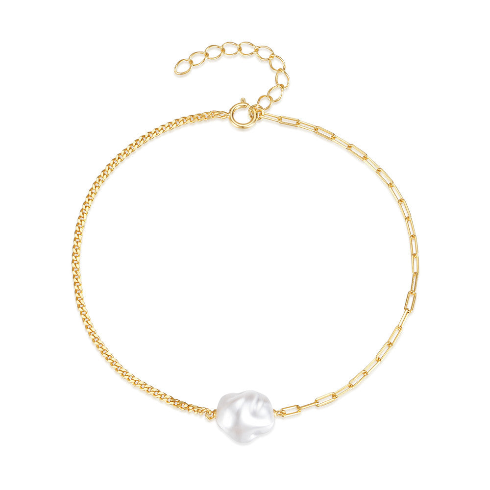 925 Sterling Silver 10mm irregular Pearl Bracelet (17cm)