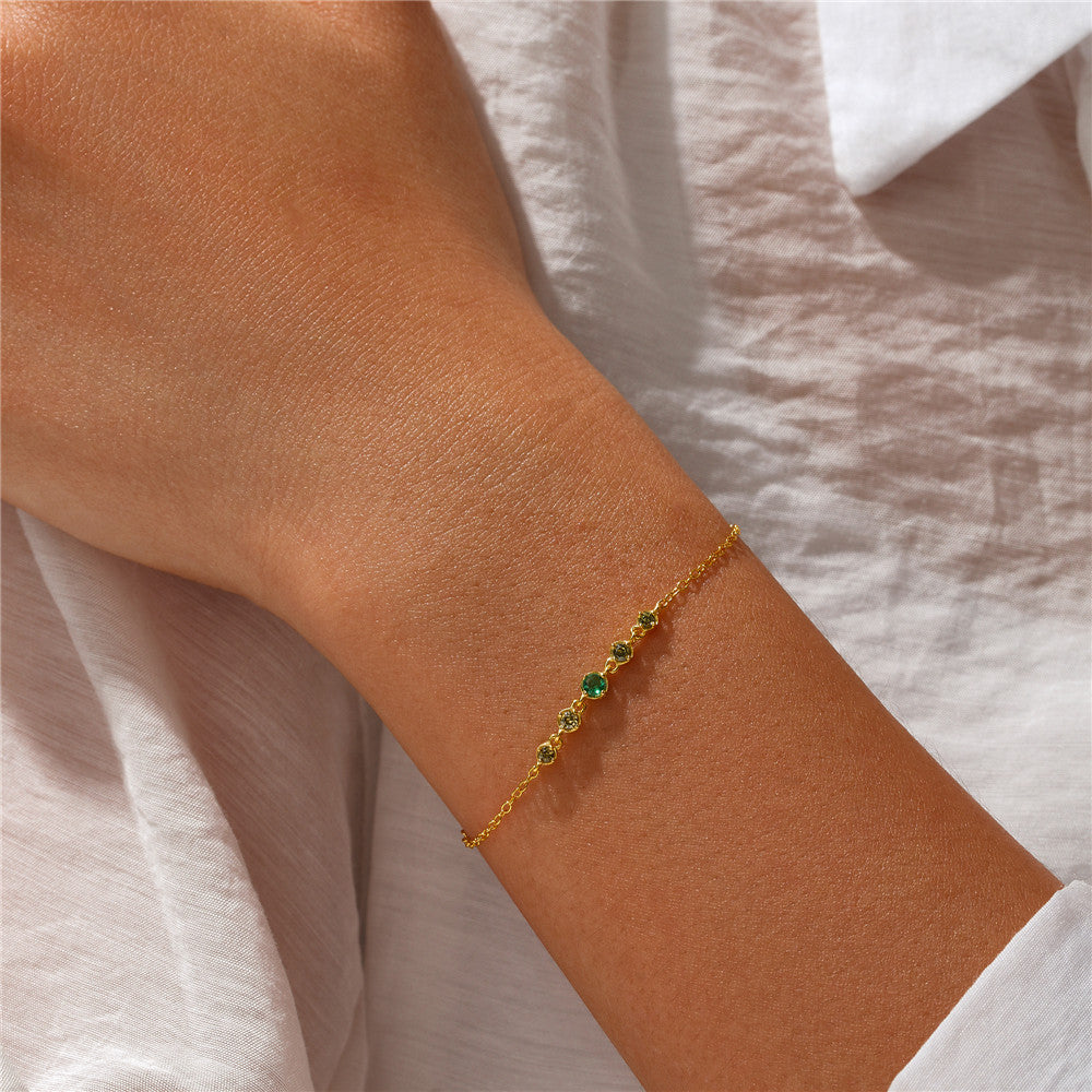 925 Sterling Silver Green Zircon Charm Bracelet
