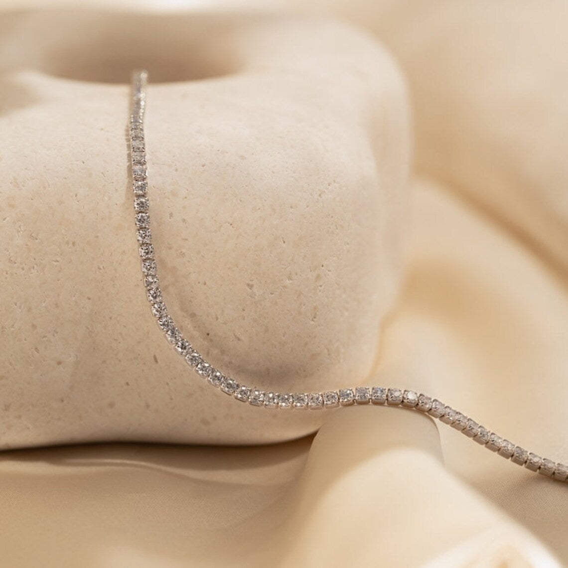Dainty Diamond Tennis Bracelet, 925 Silver Sterling