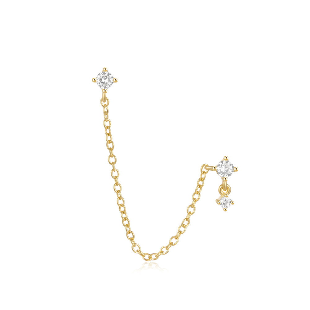 925 Sterling Silver V Shaped Chain Tassel Stud Earrings ( one chain )
