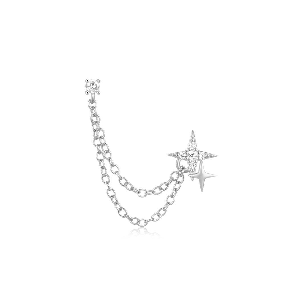 Double Star 925 Sterling Silver Earring ( one chain )