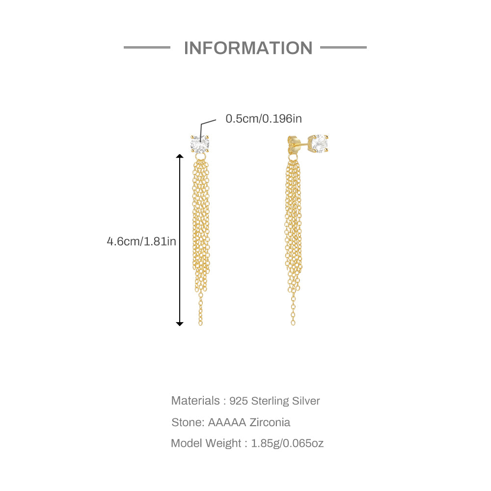 1Piece 925 Sterling Silver Long Tassel Chain Earring ( one piece )