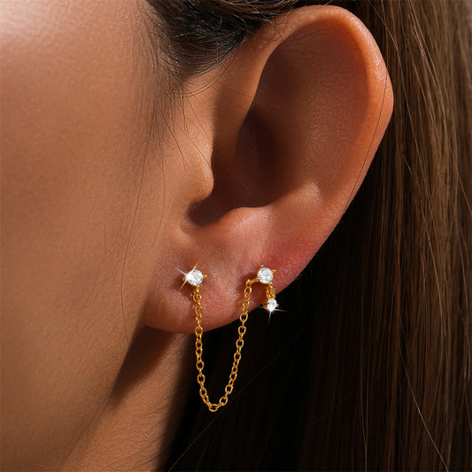 925 Sterling Silver V Shaped Chain Tassel Stud Earrings ( one chain )