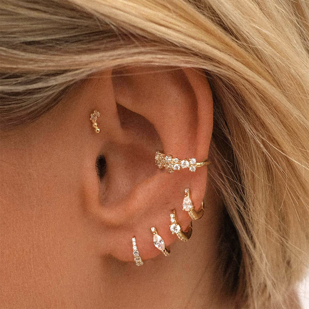 925 Sterling Silver CZ Zircon Huggie Earrings ( one piece )