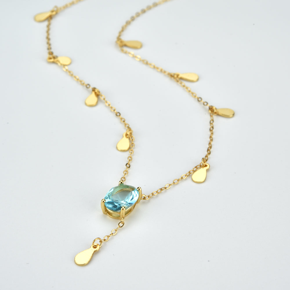 925 Sterling Silver Aquamarine Blue Necklace