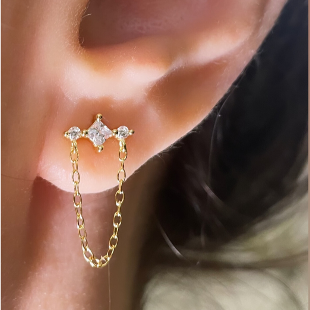 925 Sterling Silver Tassel Chain Stud Drop Earring( one Piece )
