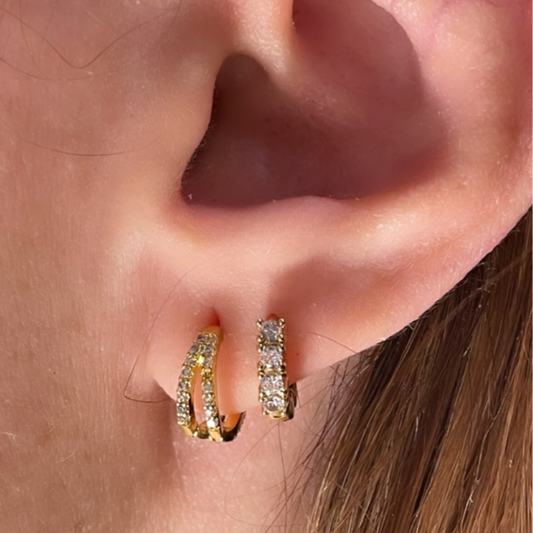 925 Sterling Silver 2Pcs Set (Double Coil, Flower Huggie) Earrings