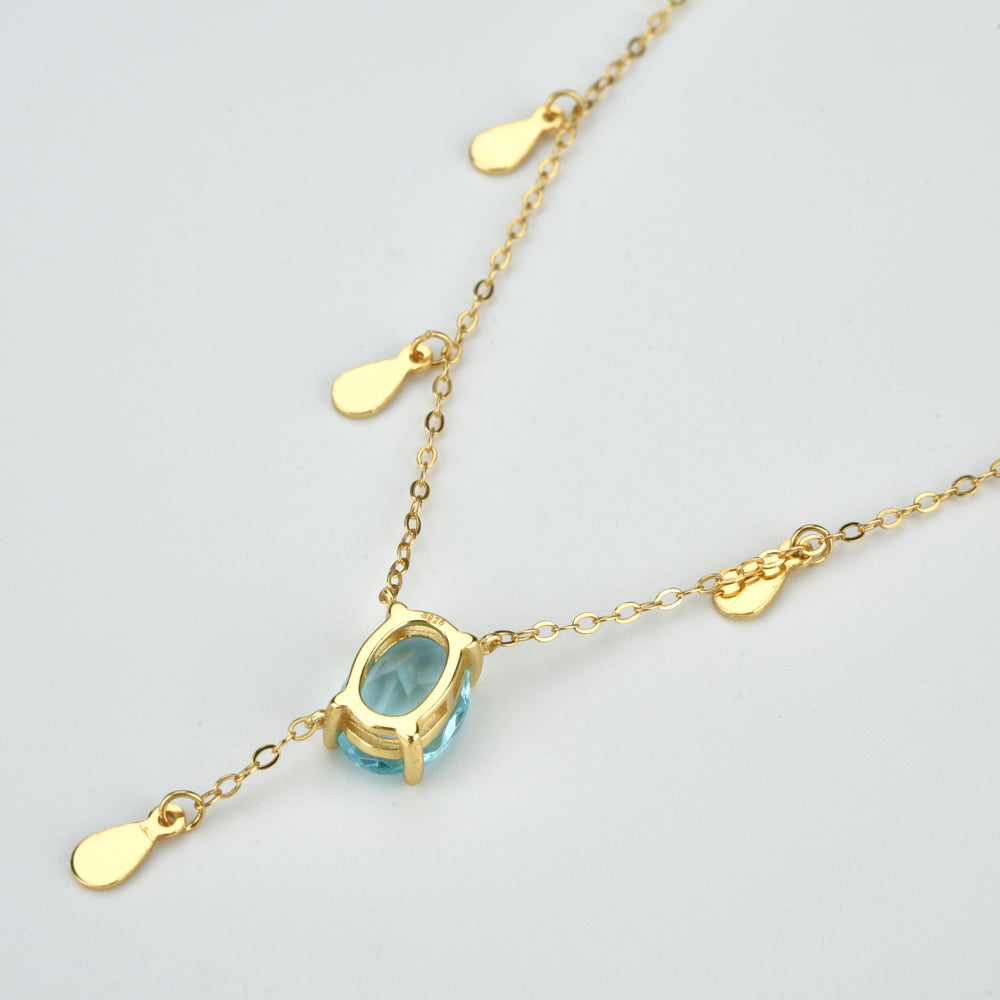 925 Sterling Silver Aquamarine Blue Necklace
