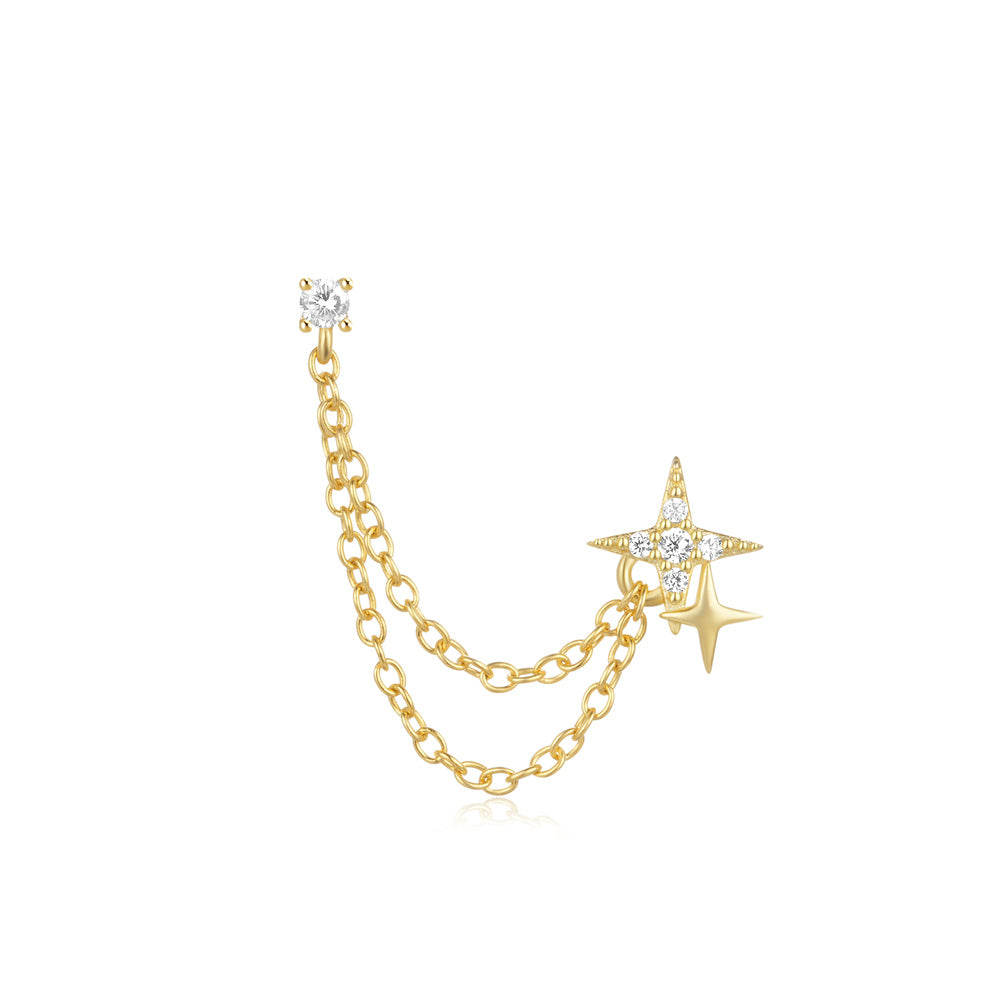 Double Star 925 Sterling Silver Earring ( one chain )